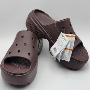 NWT!! Brown Crocs Platform Slides SIZE 11-W; 9-M. #1446‎